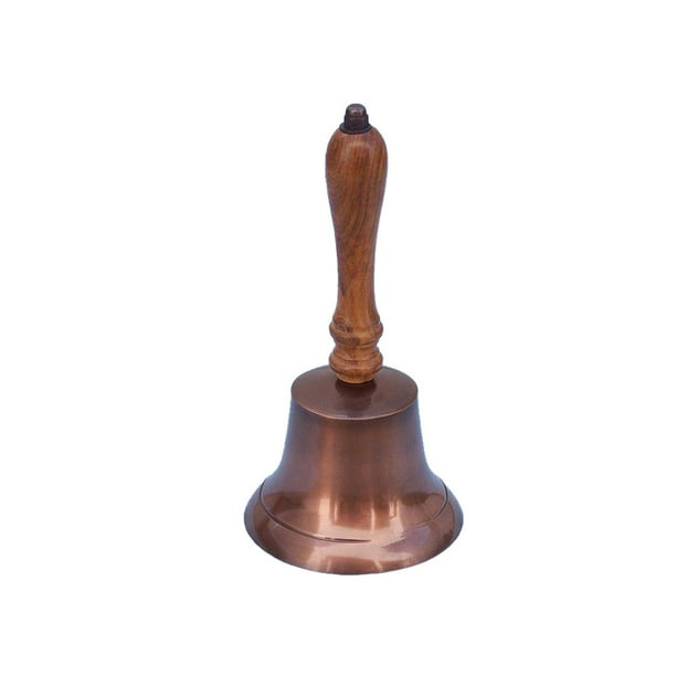 Antique Brass Bell with Handle School Bell Vintage Brass Bell with Wooden Handle Teacher Bell Dinner Hand Bell Nautical Brass Hand Bell